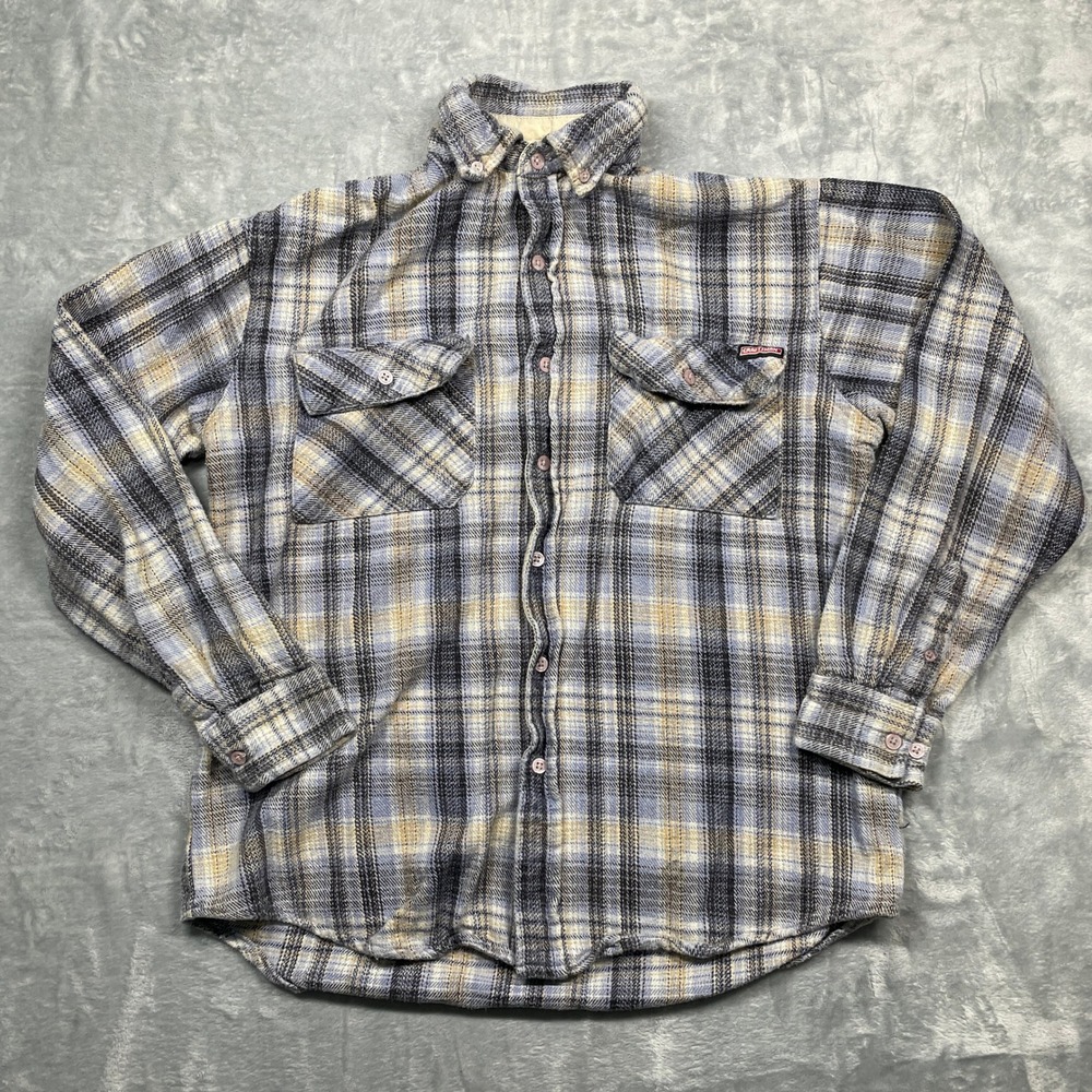 Craftsman Flannel Shirt Mens Size M‎ Blue Gray Plaid Heavyweight Cotton Workwear